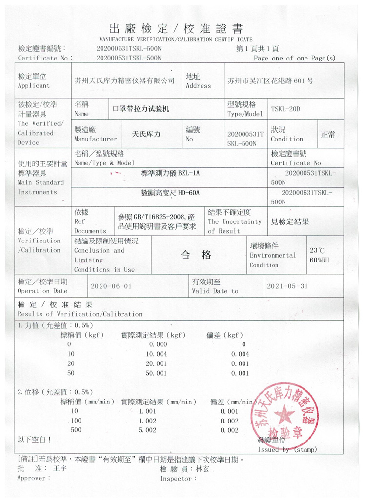 出厂检定证书